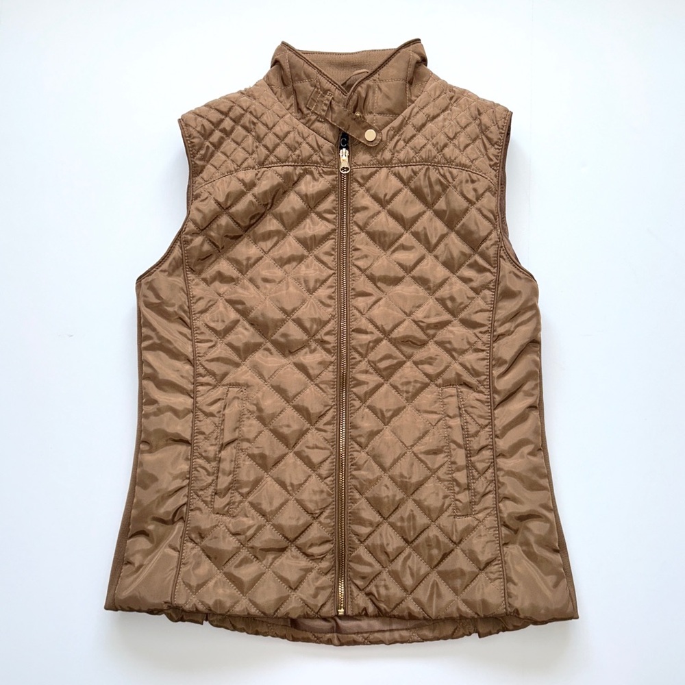 Cavalini Quilted Zip Front Pocket Puffer Vest‎ Camel NEW Medium Petite